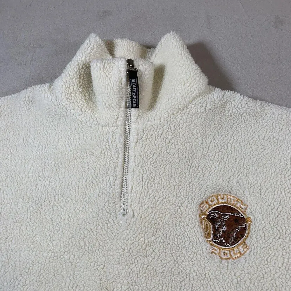Vintage SOUTHPOLE Sweater Men Large White 1/4 Zip Pullover HipHop Y2K Sherpa 90s